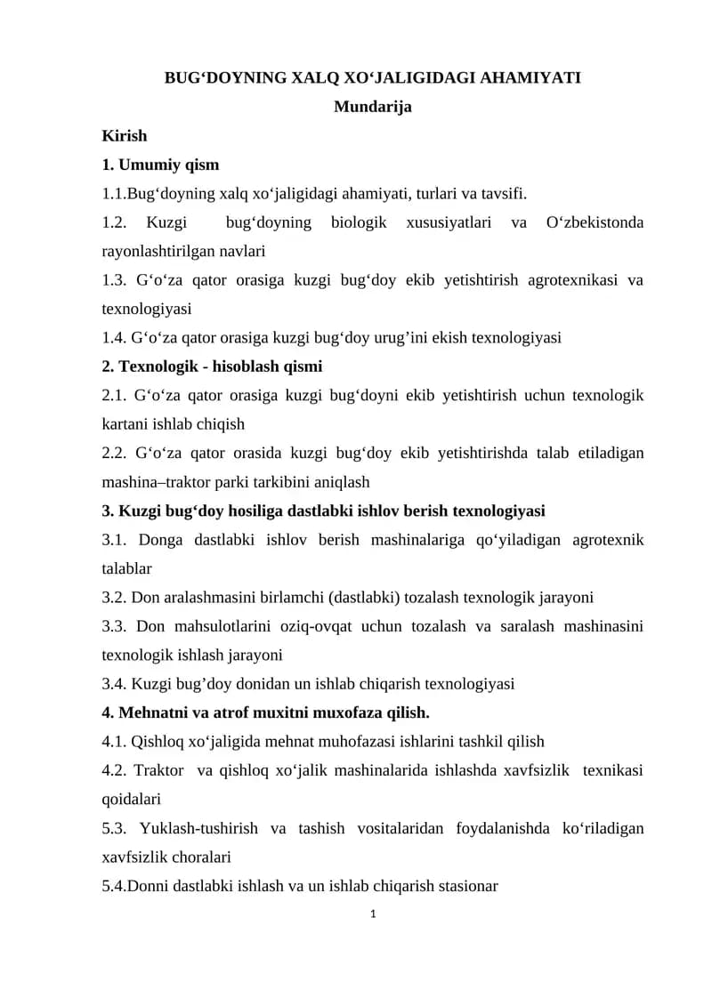 BUG‘DOYNING XALQ XO‘JALIGIDAGI AHAMIYATI