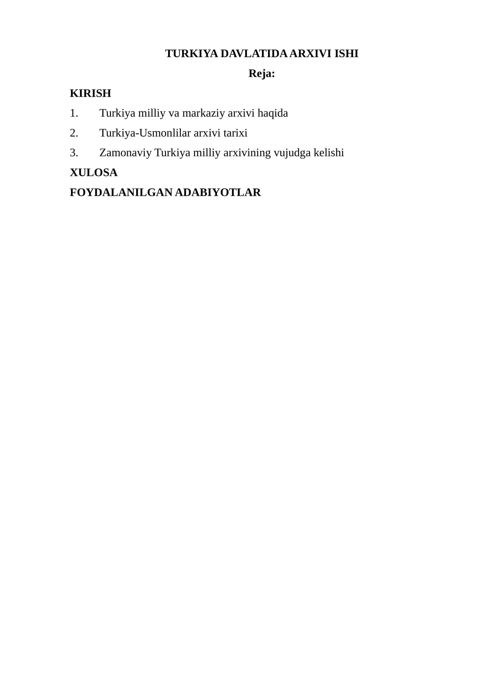 Turkiya davlatida arxivi ishi