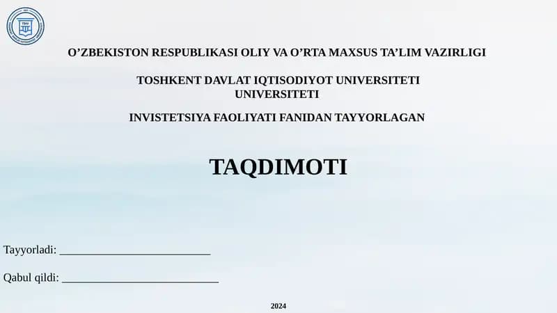 Ozarbayjon davlatining investatsiya tahlili. Taqdimot