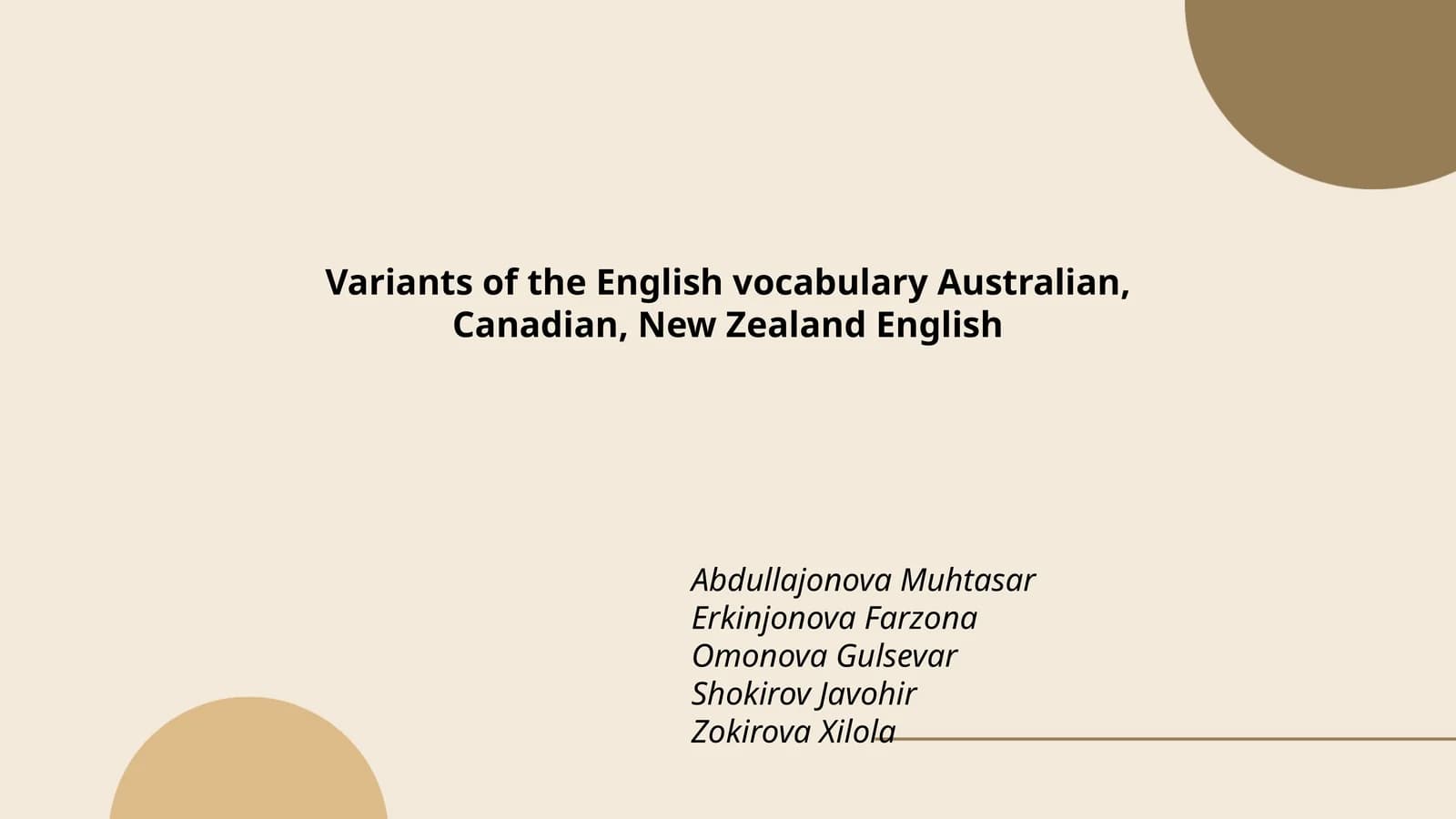 Variants of the English vocabulary Australian, Canadian, New Zealand English