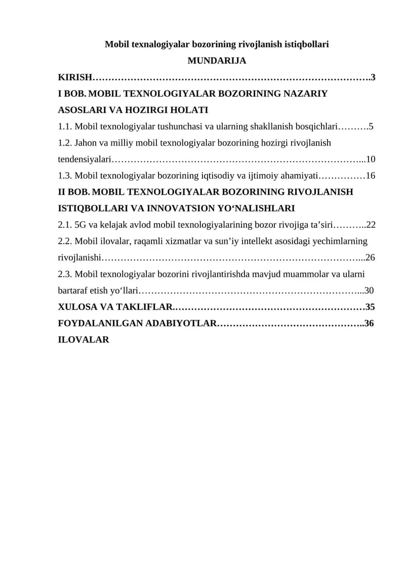 Mobil texnalogiyalar bozorining rivojlanish istiqbollari