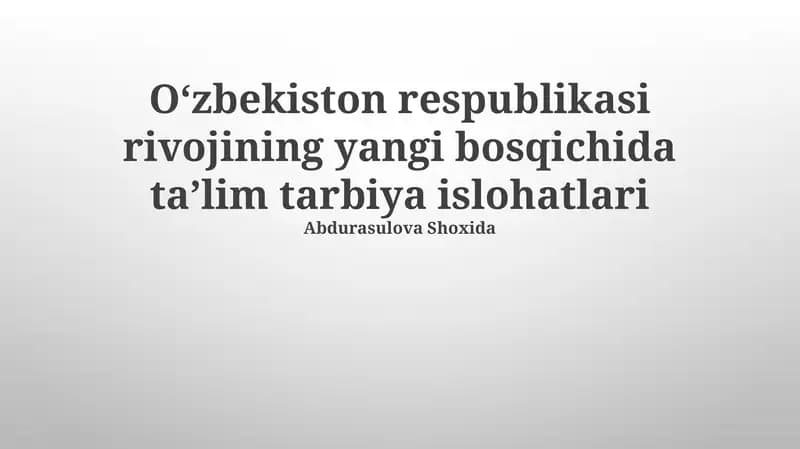 Maktabgacha taʼlim tizimini takomillashtirish
