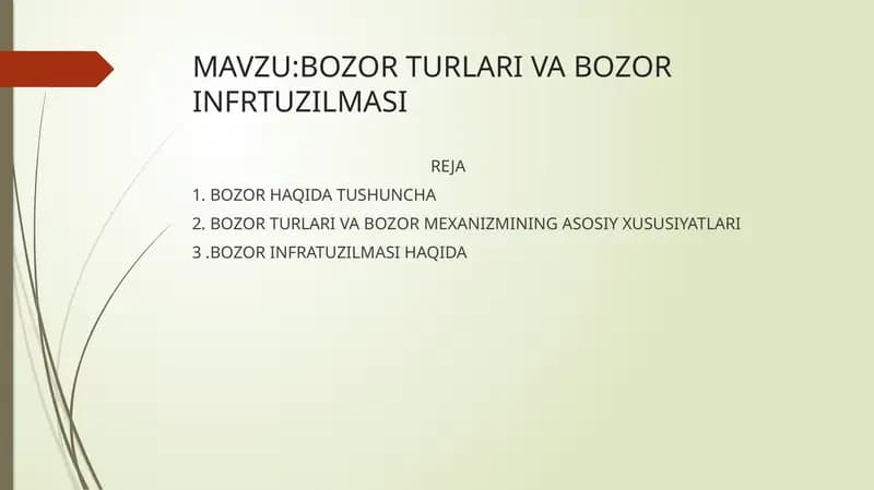 BOZOR TURLARI VA BOZOR INFRTUZILMASI