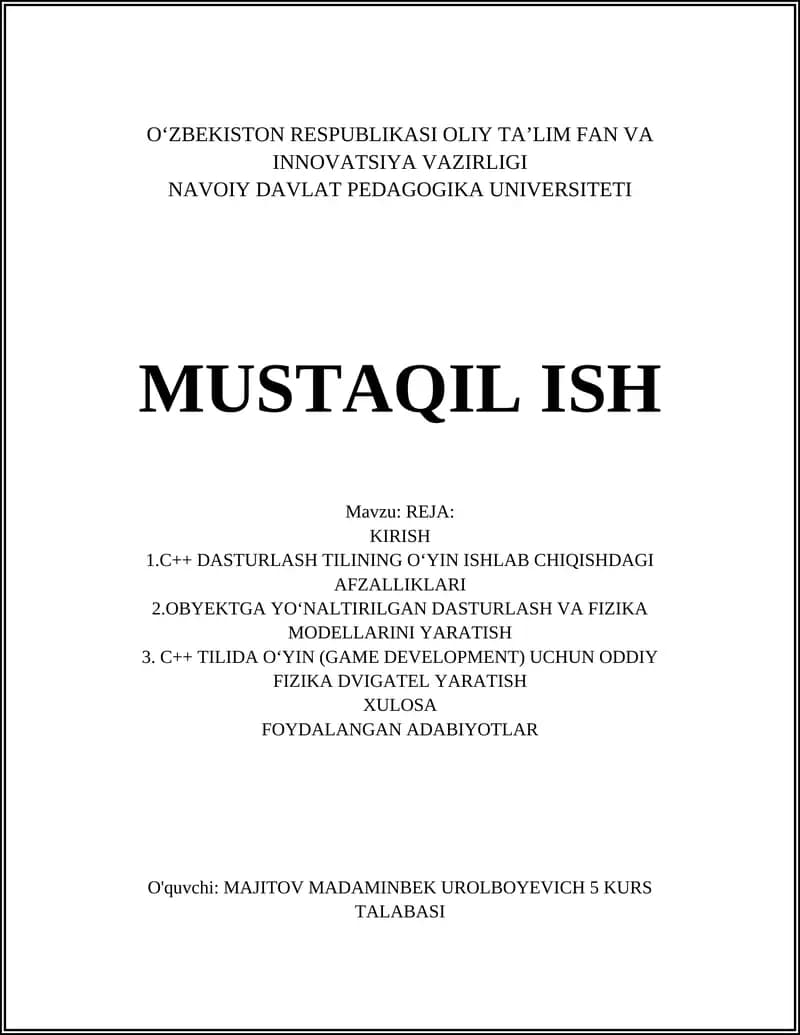 C++ Dasturlash Tili