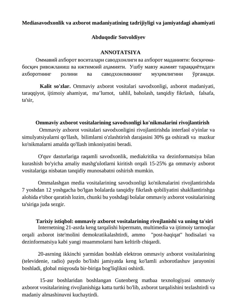 Ommaviy axborot vositalari savodxonligi