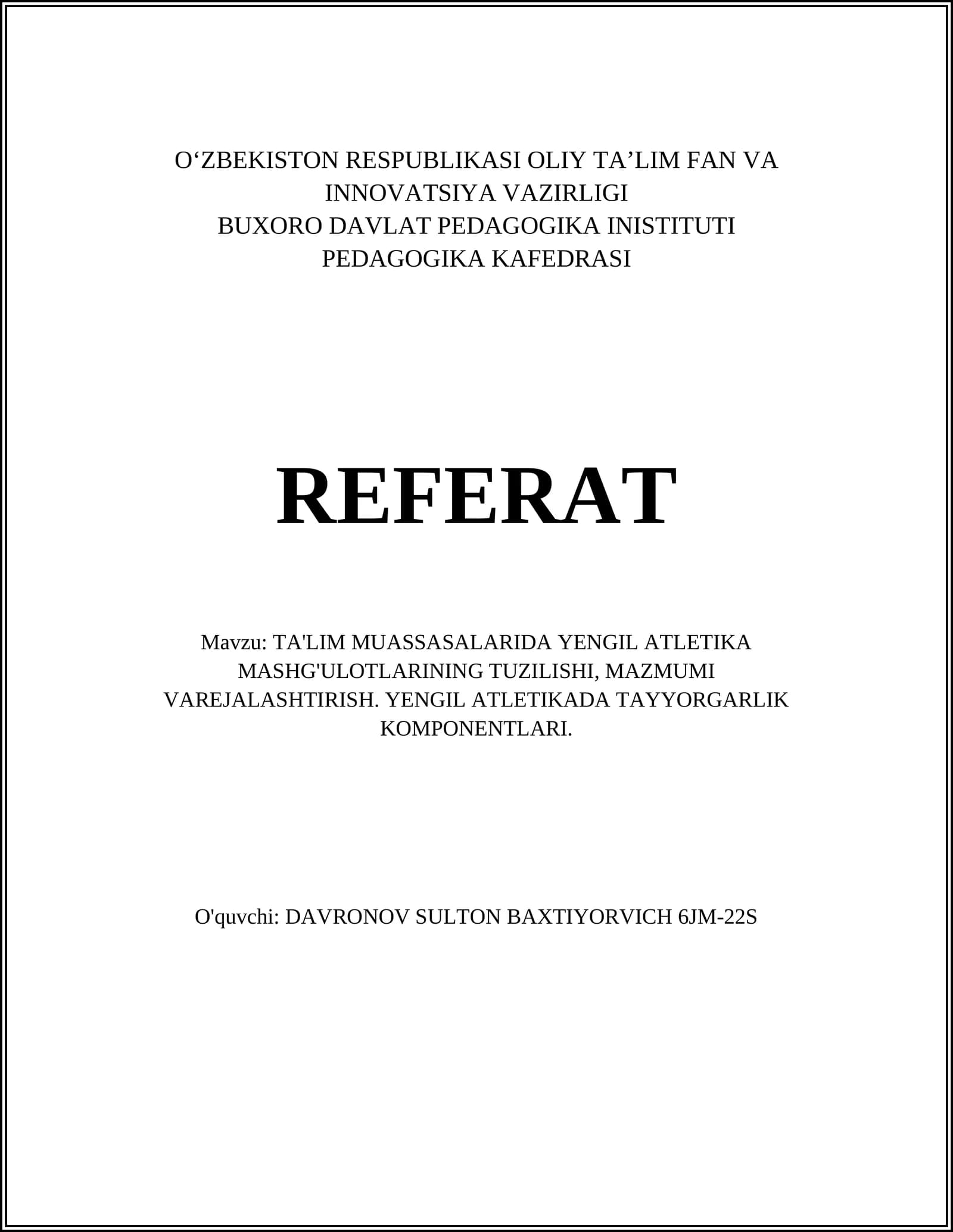 Yengil Atletika Mashg'ulotlari