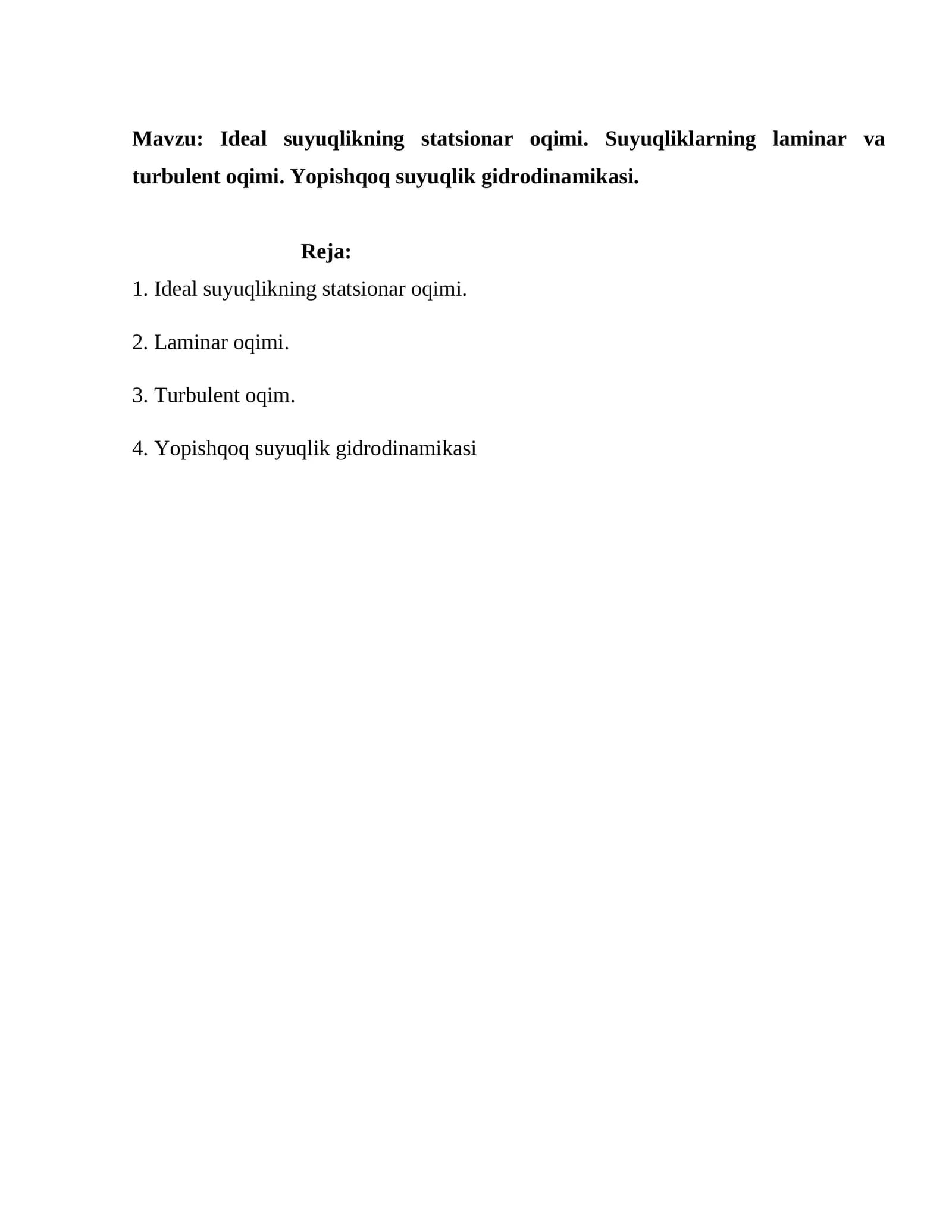 Ideal suyuqlikning statsionar oqimi