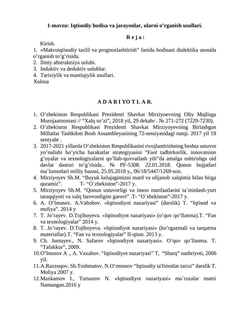 Iqtisodiy hоdisa va jarayonlar, ularni o’rganish usullari
