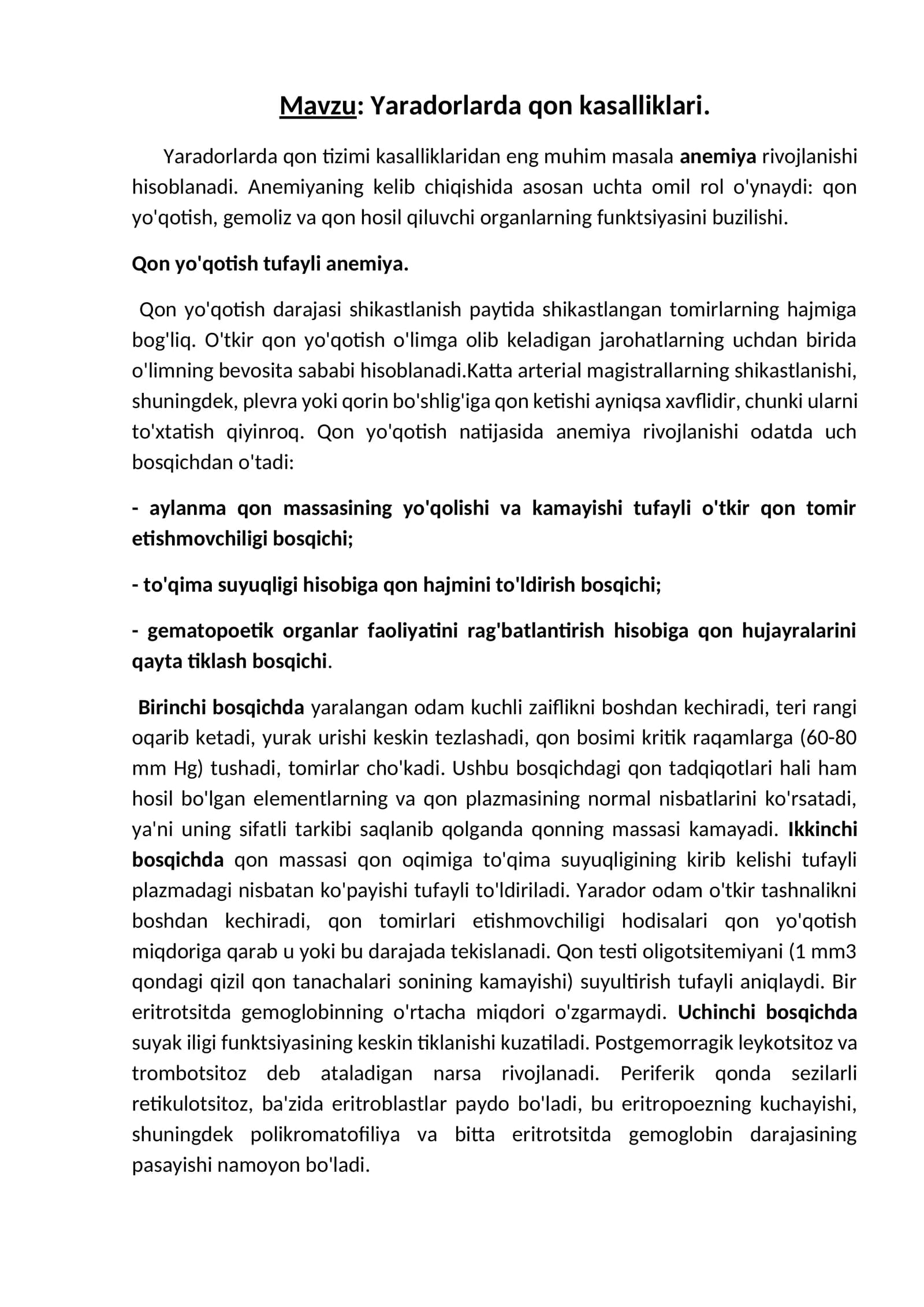 Yaradorlarda qon kasalliklari