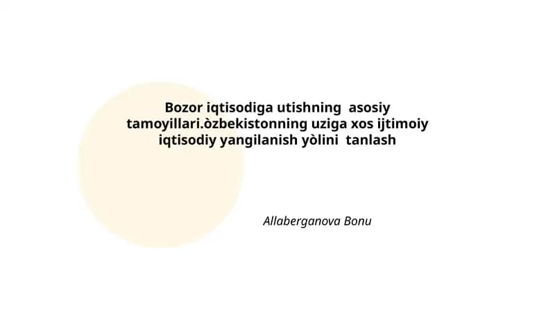 Bozor iqtisodiga utishning asosiy tamoyillari