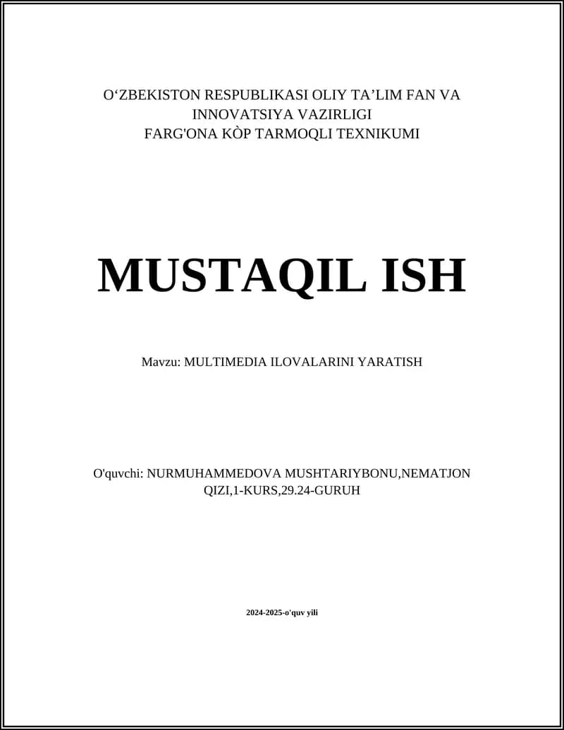 MULTIMEDIA ILOVALARINI YARATISH