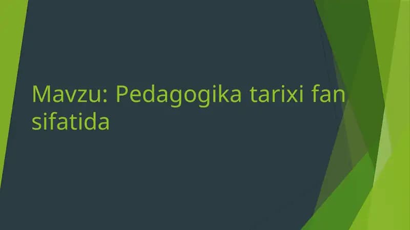 Pedagogika tarixi fan sifatida