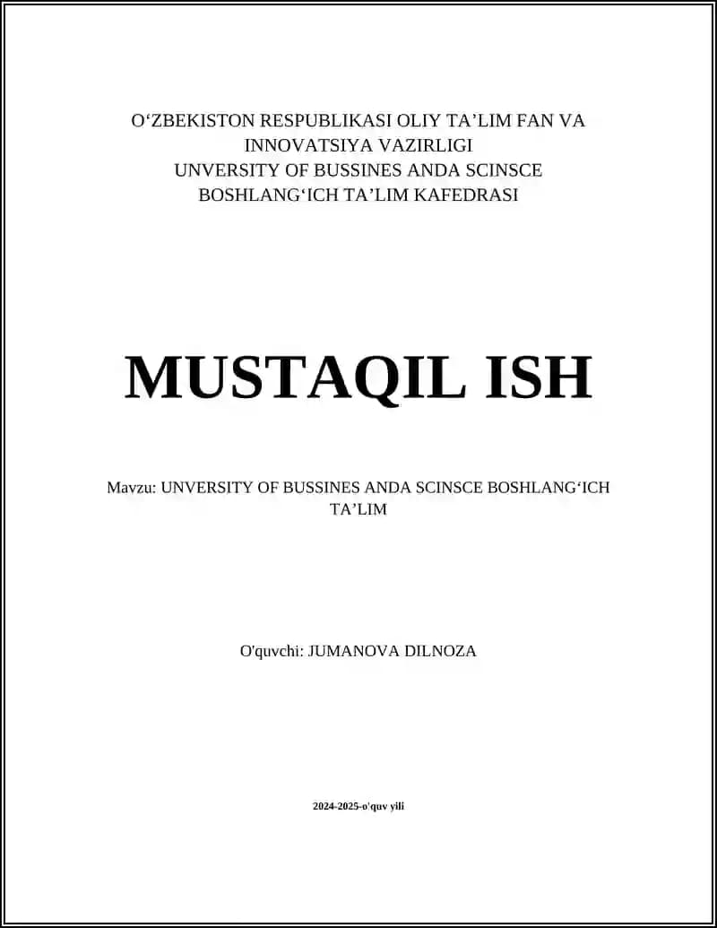 UNVERSITY OF BUSSINES ANDA SCINSCE BOSHLANGʻICH TAʼLIM