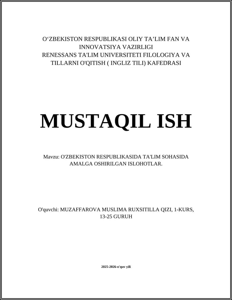 Ta'lim sohasidagi islohotlar