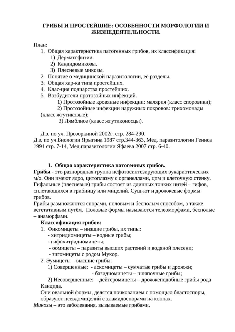 ГРИБЫ И ПРОСТЕЙШИЕ: ОСОБЕННОСТИ МОРФОЛОГИИ И ЖИЗНЕДЕЯТЕЛЬНОСТИ