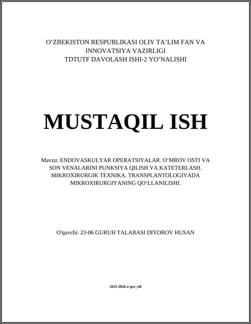 ENDOVASKULYAR OPERATSIYALAR