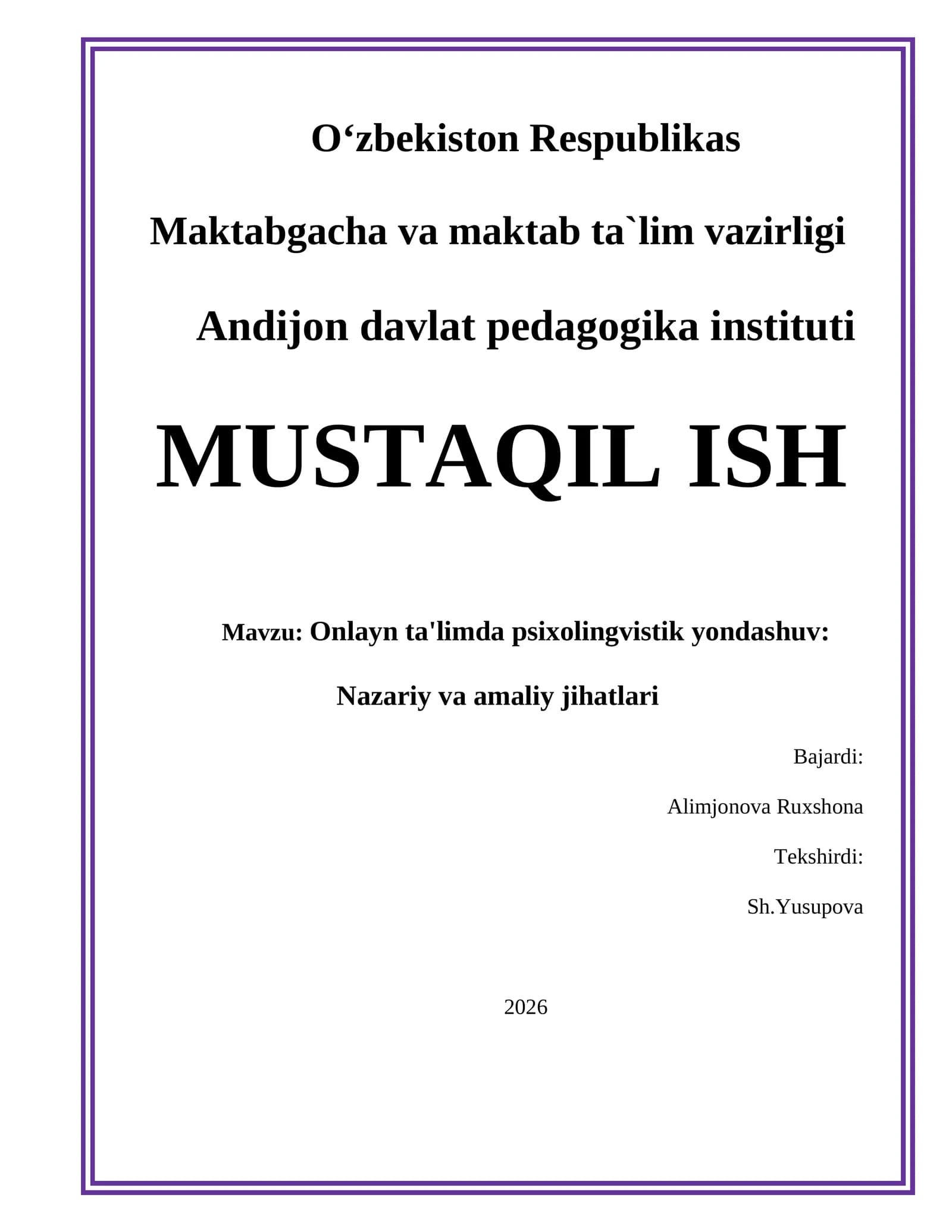 Onlayn ta'limda psixolingvistik yondashuv: Nazariy va amaliy jihatlari