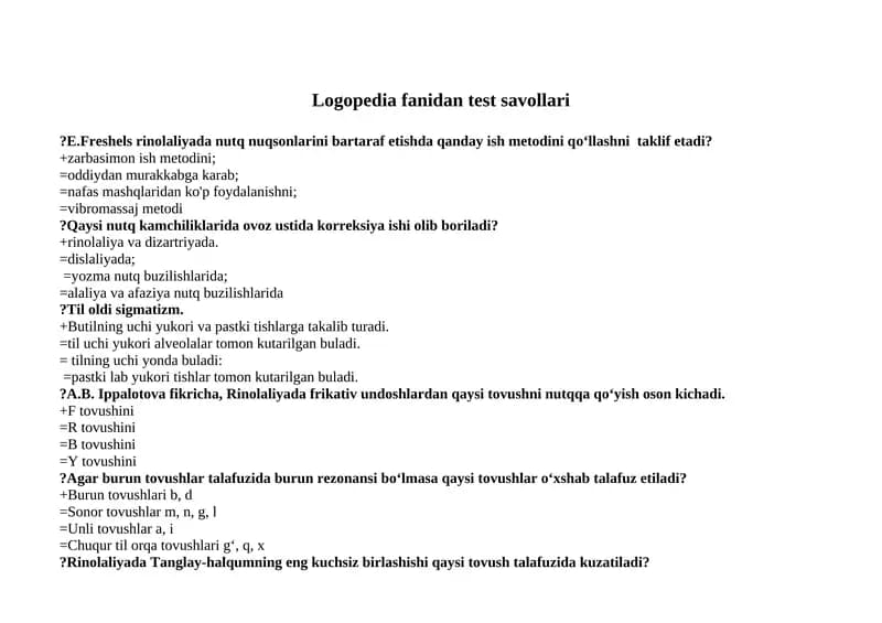 E.Freshels rinolaliyada nutq nuqsonlarini bartaraf etishda qanday ish metodini qо‘llashni