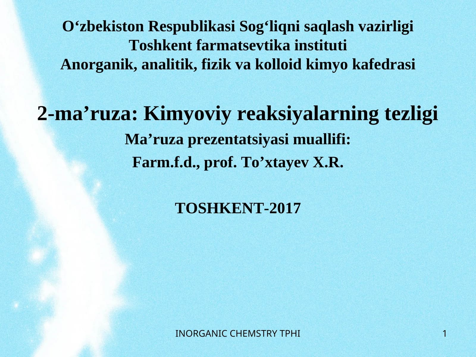 2-ma’ruza:Kimyoviy reaksiyalarning tezligi