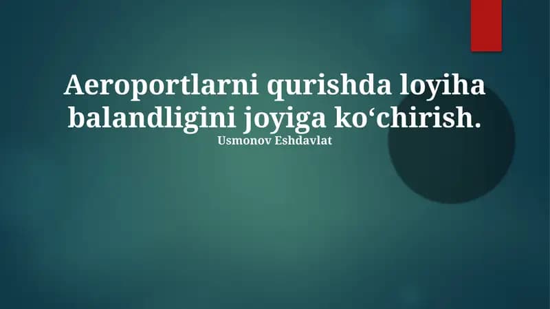 Loyihaviy balandlikni aniqlash va geodezik tayanch