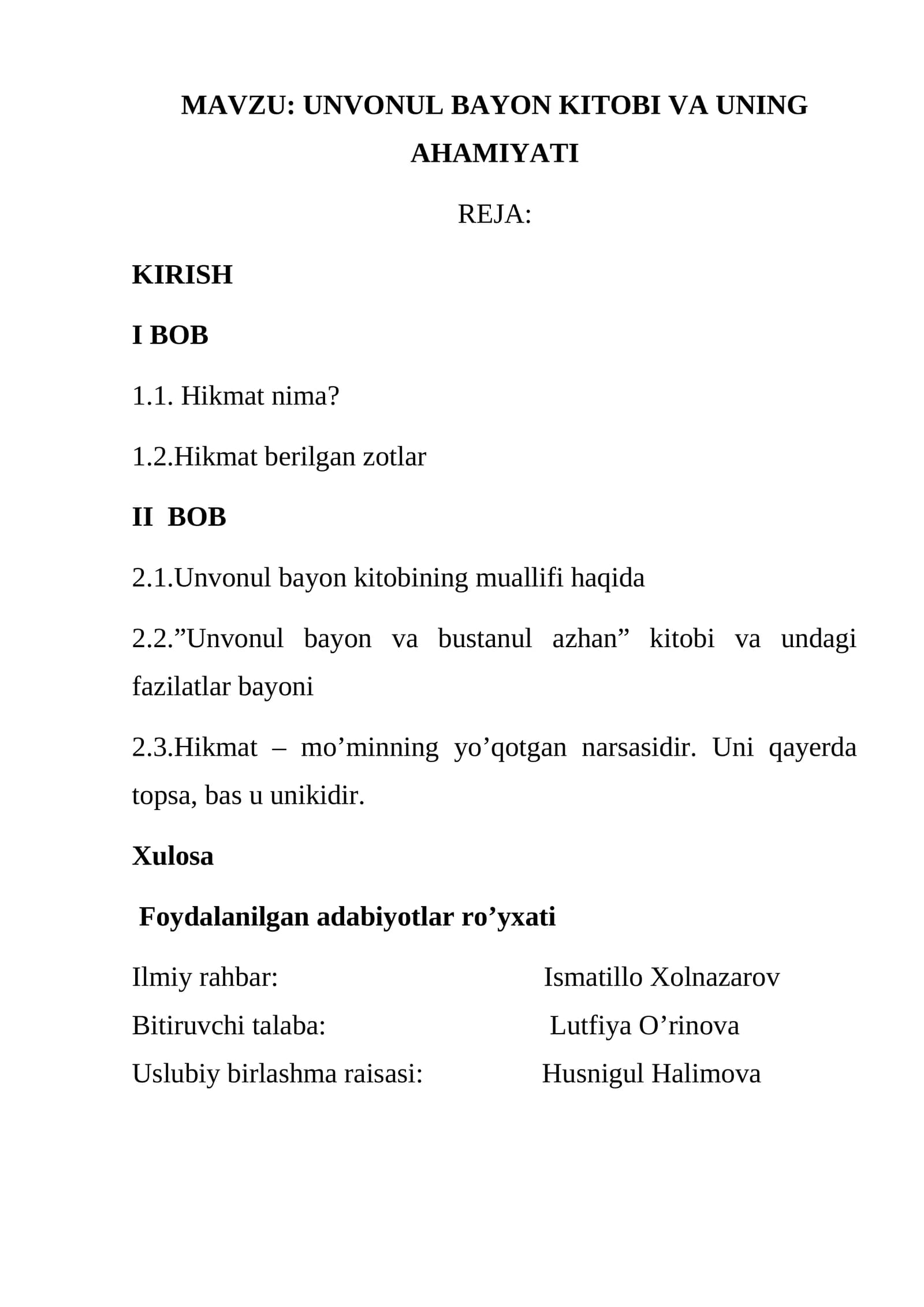 UNVONUL BAYON KITOBI VA UNING AHAMIYATI