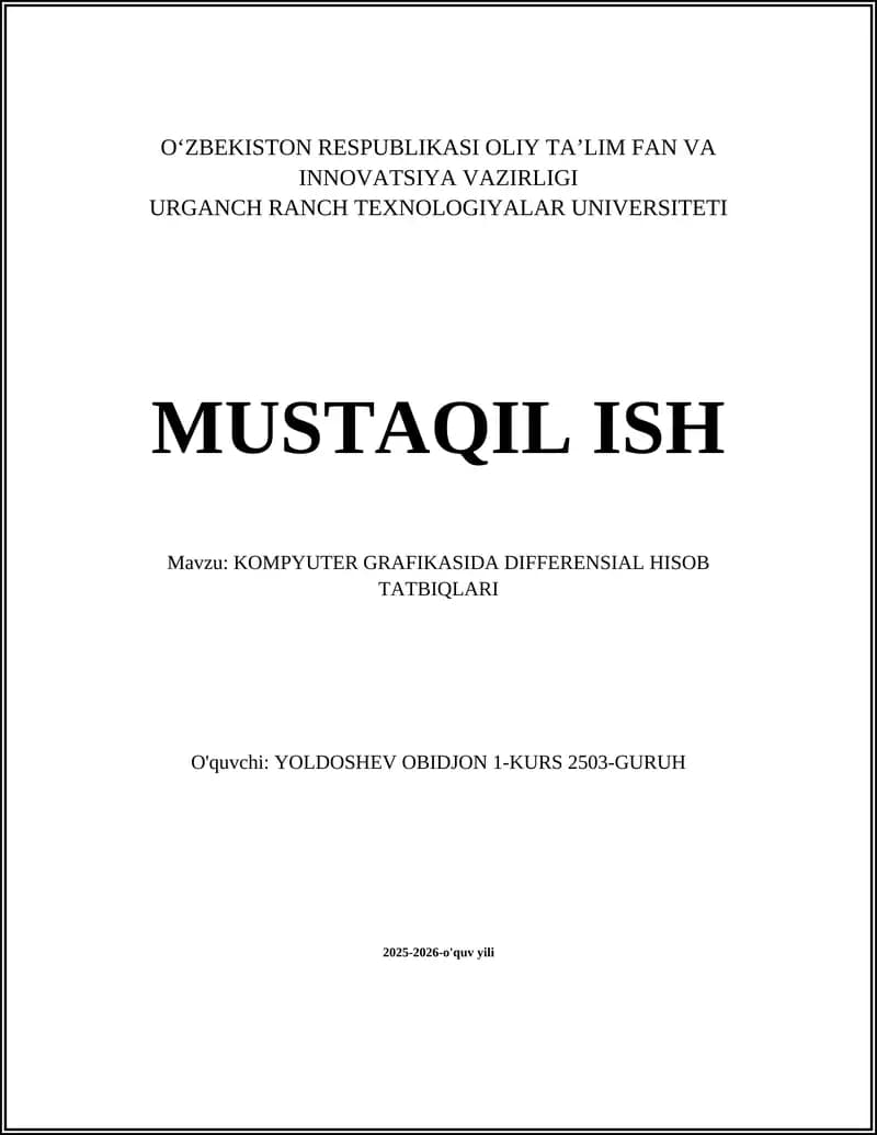 KOMPYUTER GRAFIKASIDA DIFFERENSIAL HISOB TATBILARI