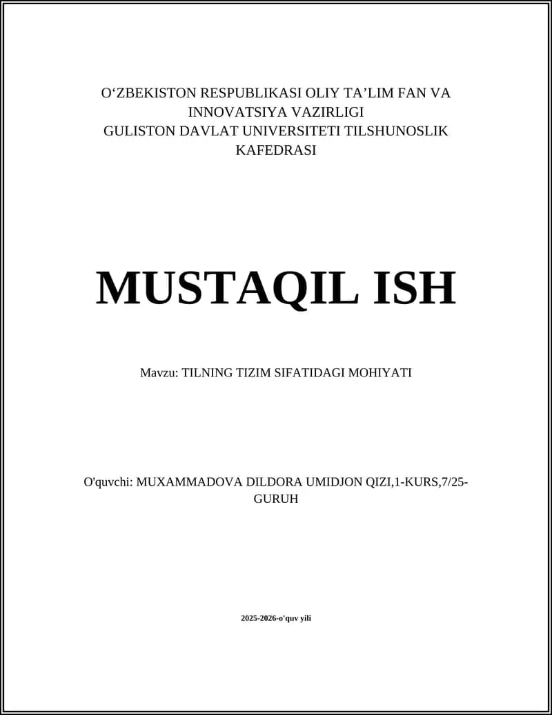 TILNING TIZIM SIFATIDAGI MOHIYATI