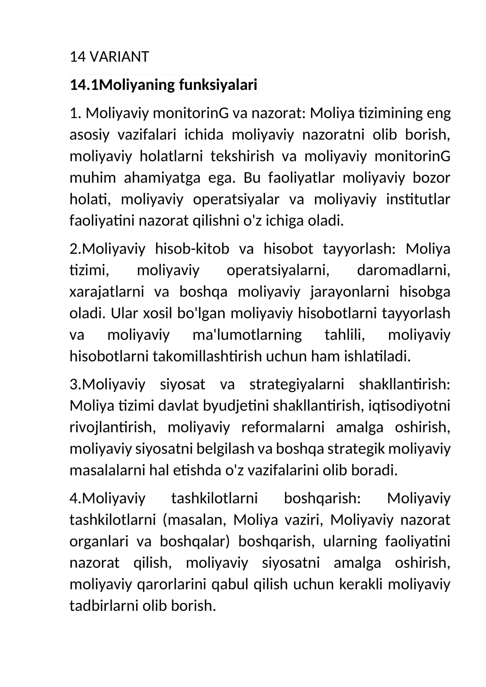 Moliyaning funksiyalari