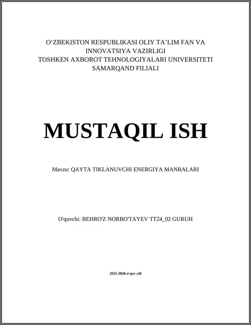 QAYTA TIKLANUVCHI ENERGIYA MANBALARI
