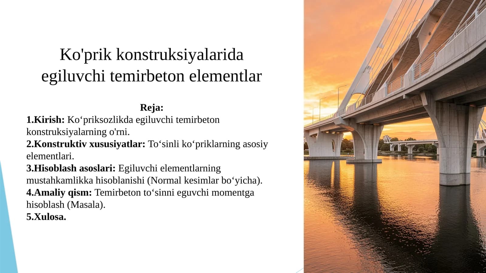 Ko'prik konstruksiyalarida egiluvchi temirbeton elementlar