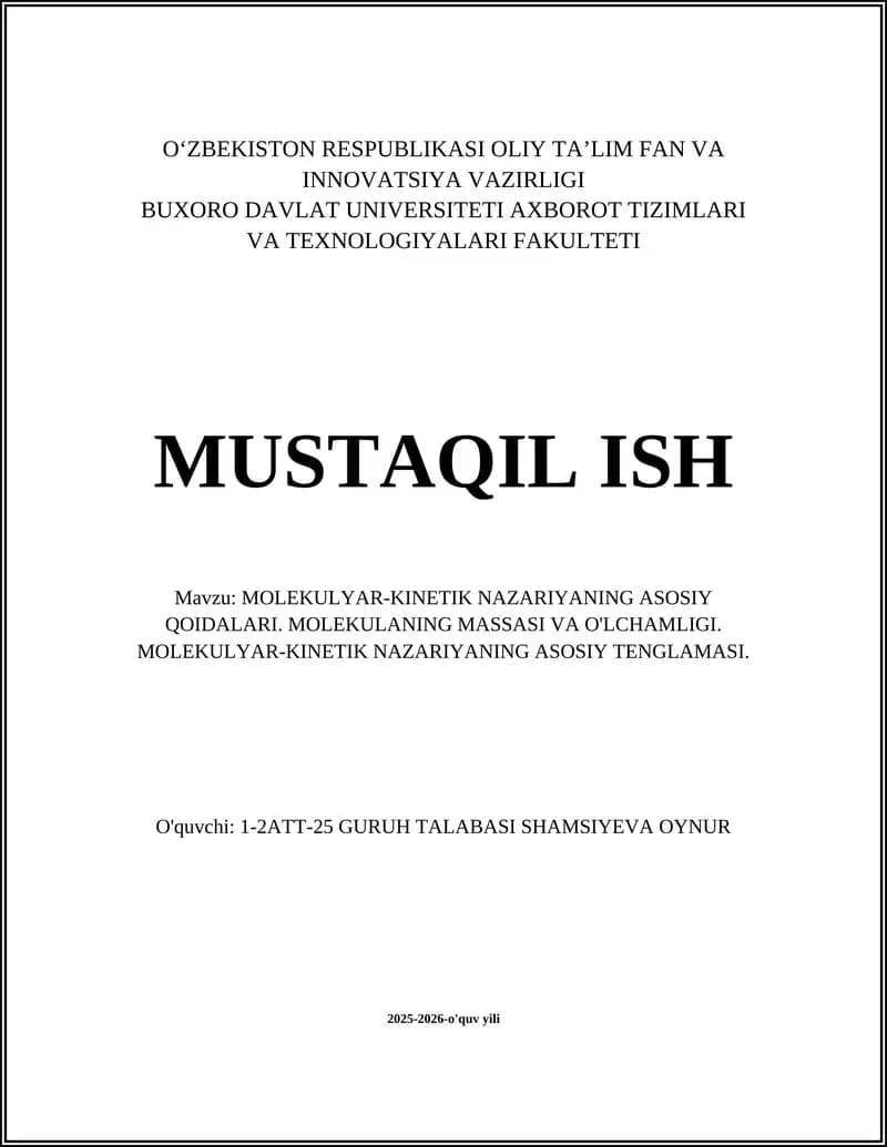 MOLEKULYAR-KINETIK NAZARIYANING ASOSIY QOIDALARI