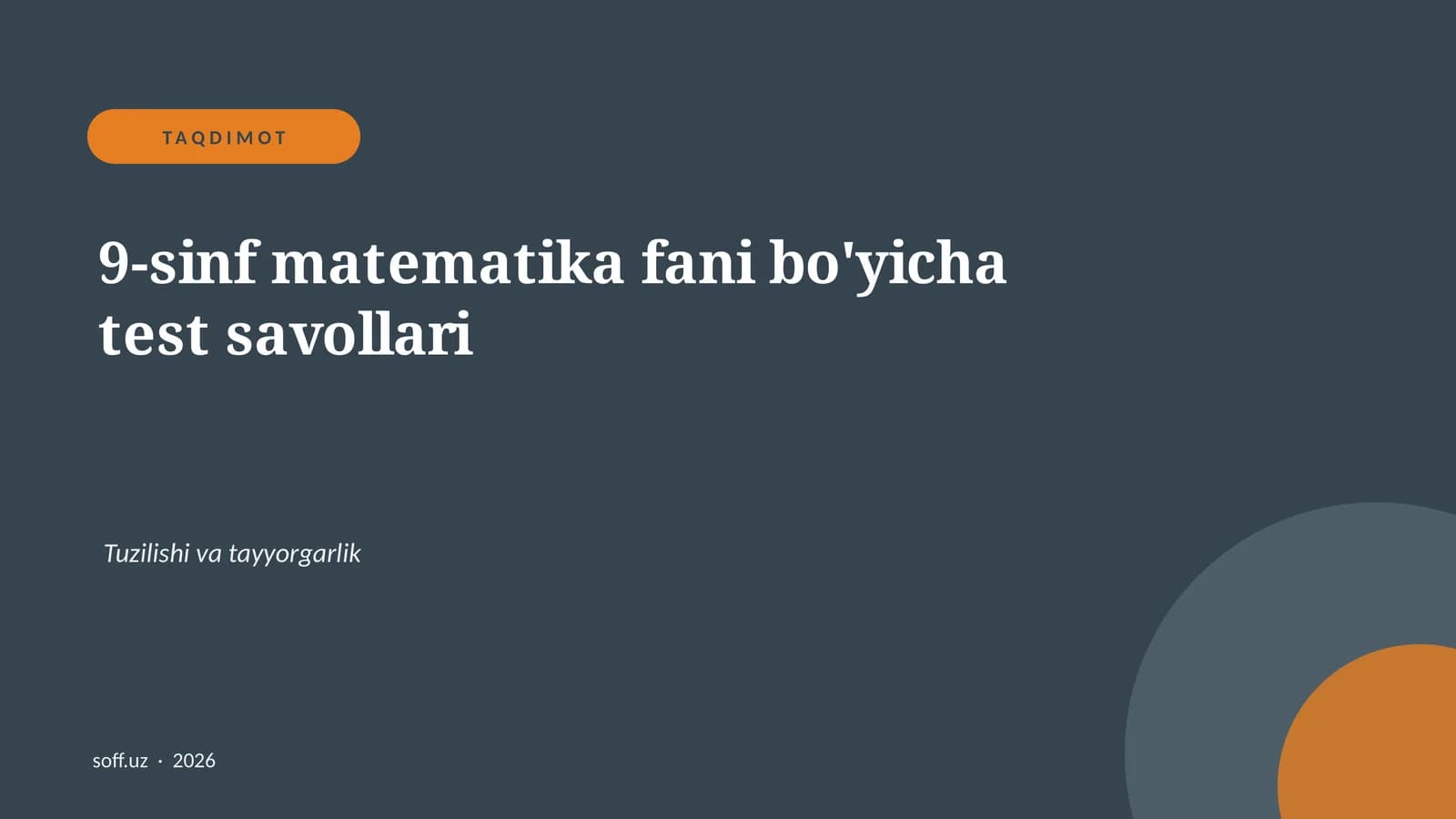 9-sinf matematika fani bo'yicha test savollari