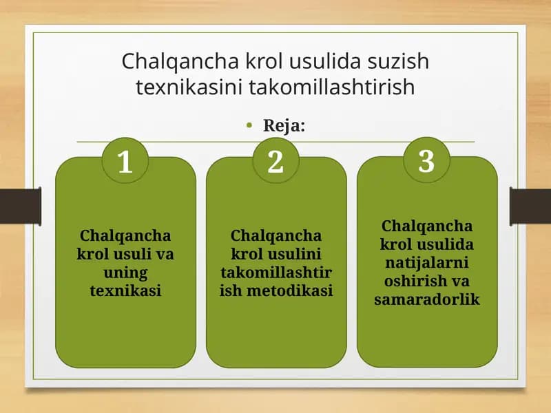 Chalqancha Krol Usulida Suzish Texnikasini Takomillashtirish