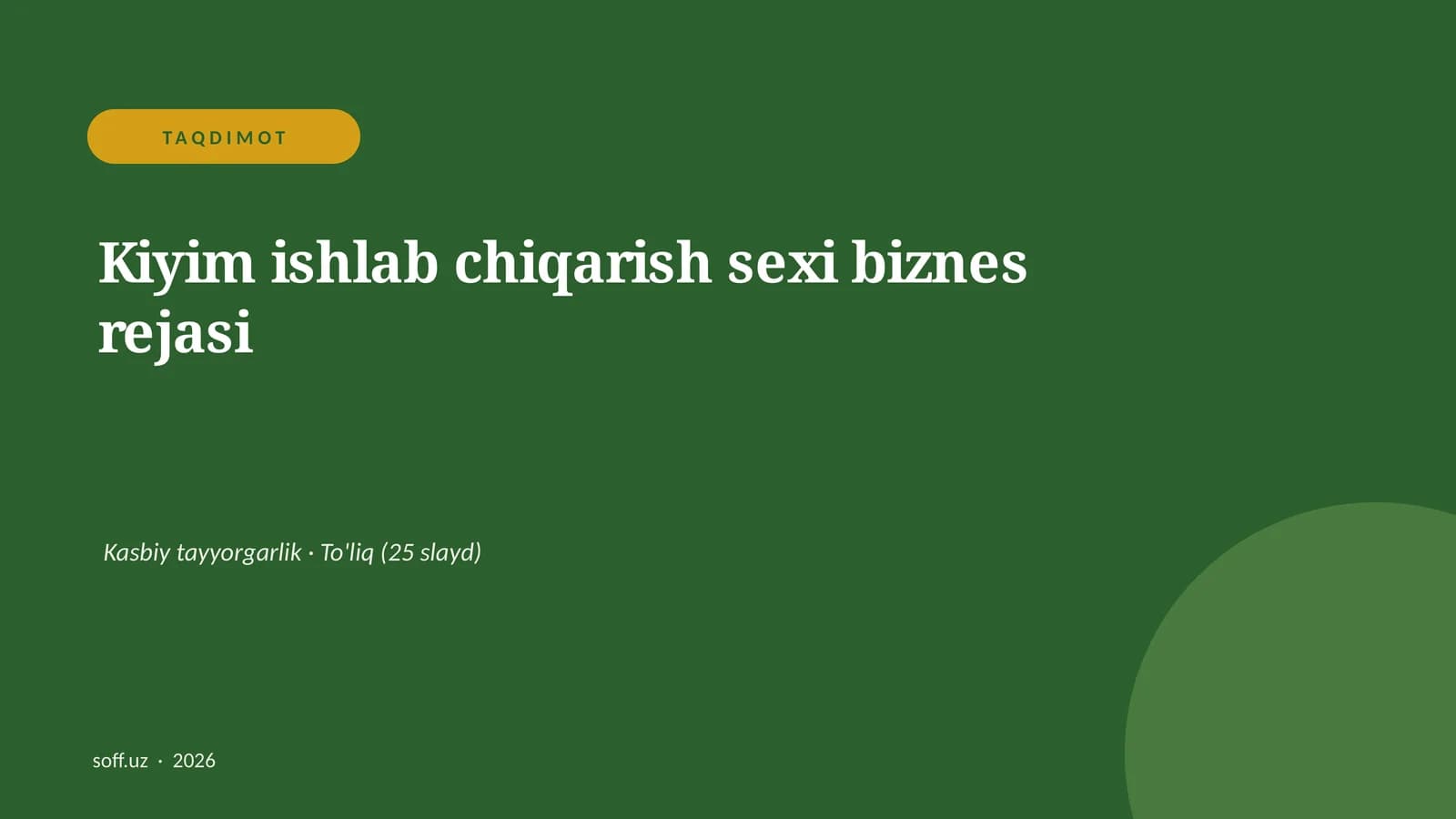 Kiyim ishlab chiqarish sexi biznes rejasi