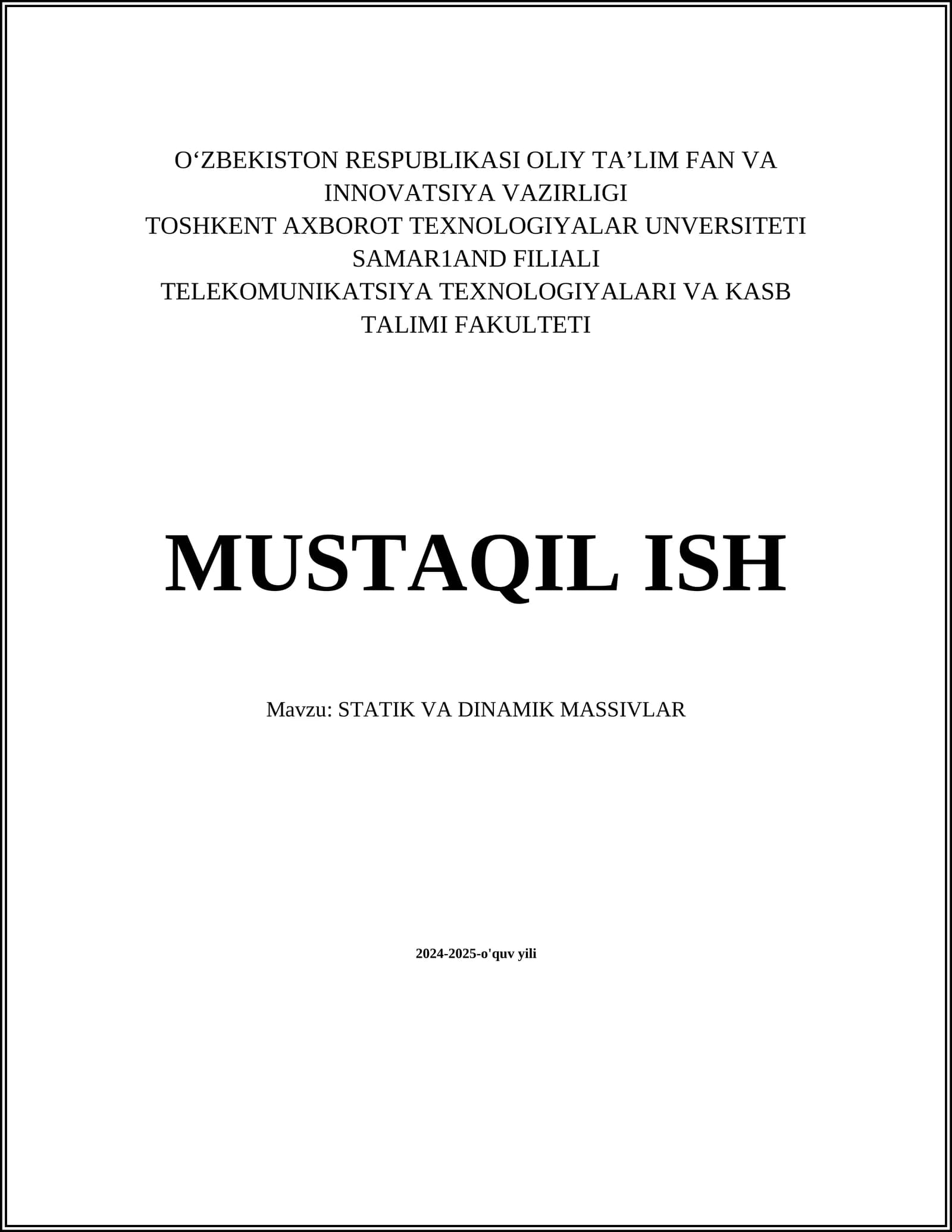 STATIK VA DINAMIK MASSIVLAR