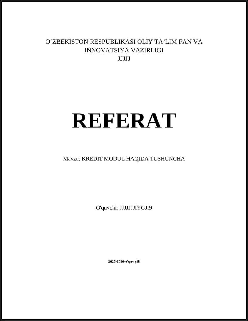 KREDIT MODUL HAQIDA TUSHUNCHA