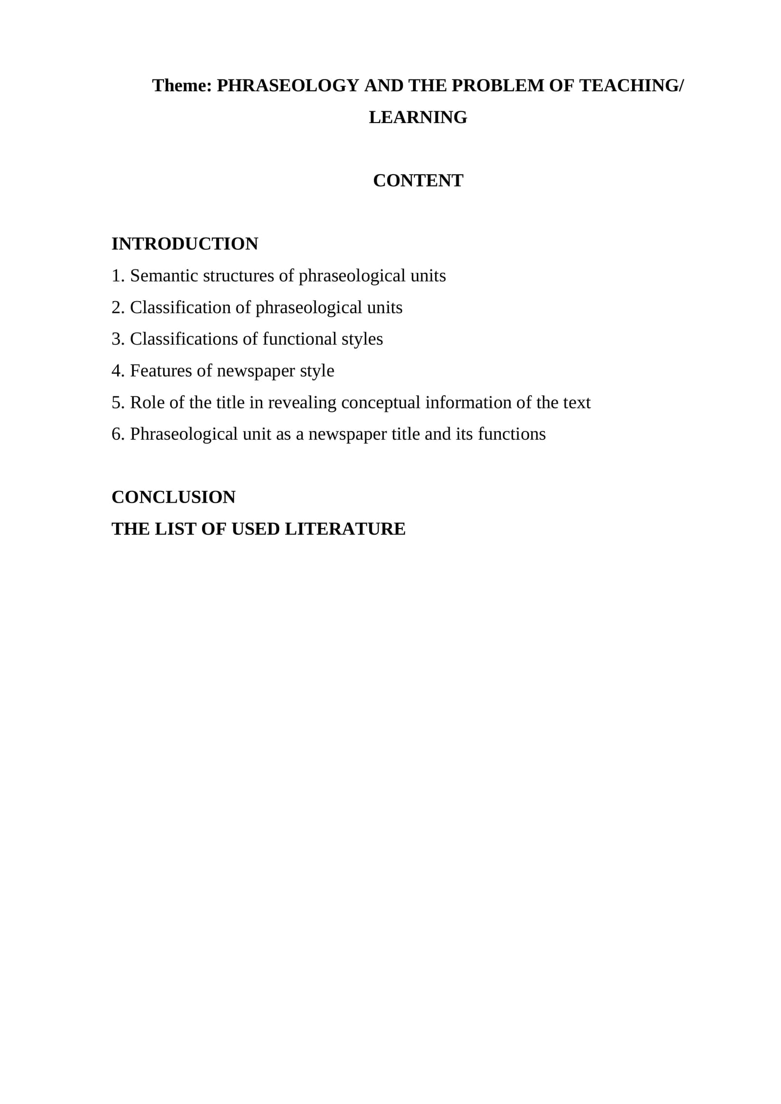 Phraseology and the Problem of Teaching/Learning