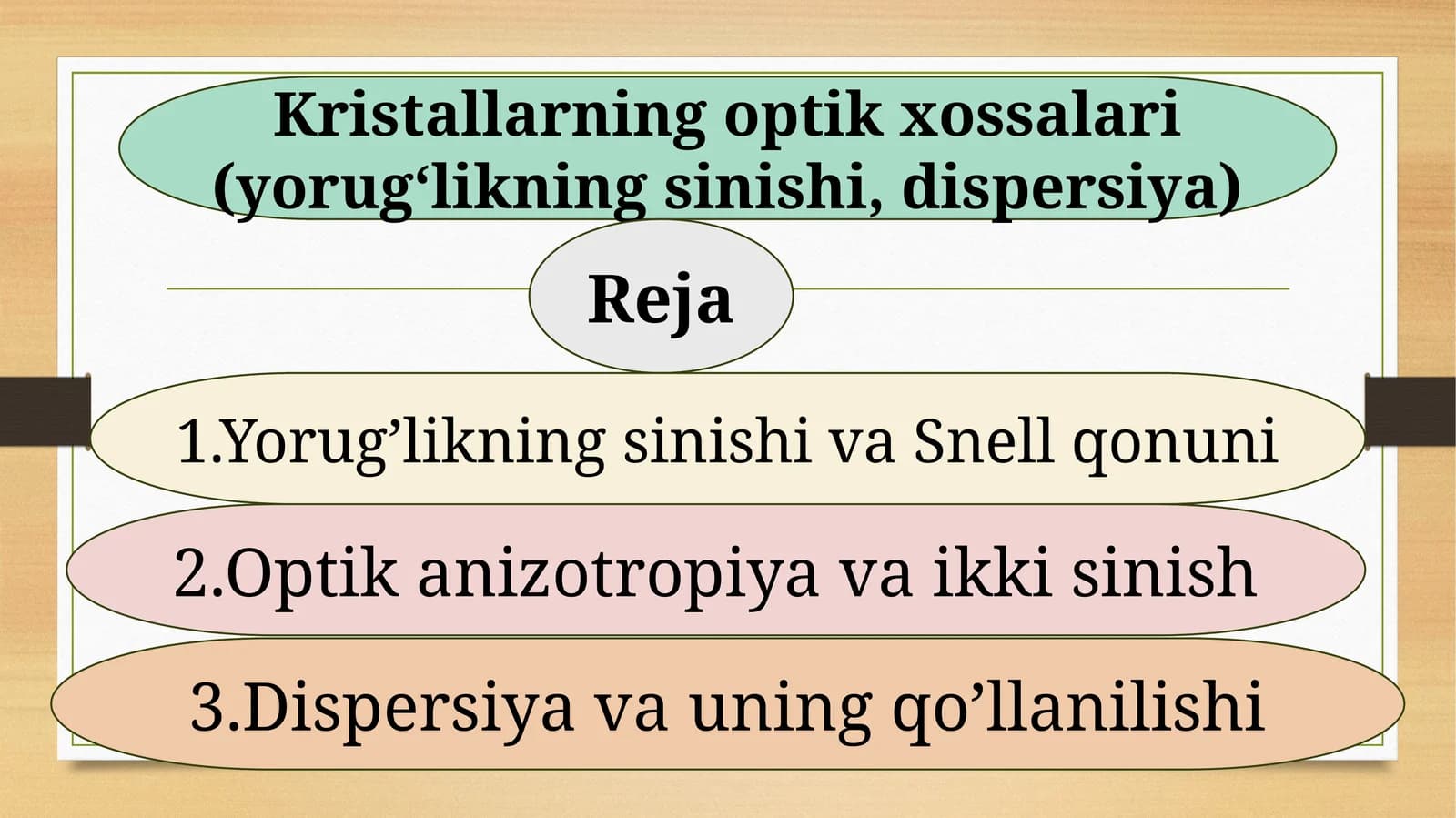 Kristallarning optik xossalari (yorugʻlikning sinishi, dispersiya)