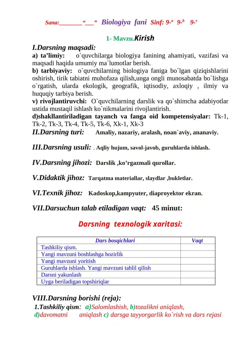 Biologiya fanining ahamiyati, vazifasi va maqsadi haqida umumiy ma`lumotlar