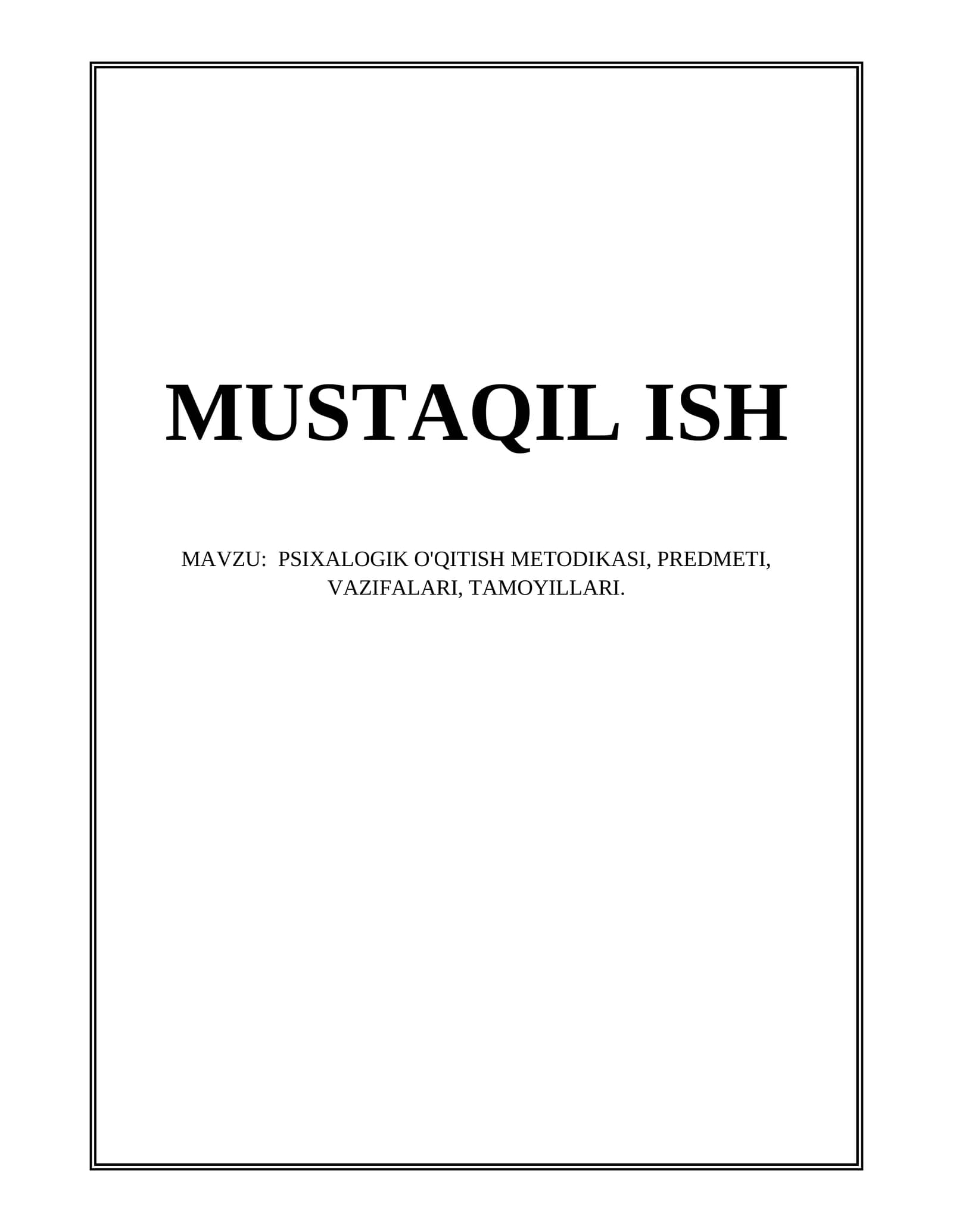 PSIXALOGIK O'QITISH METODIKASI