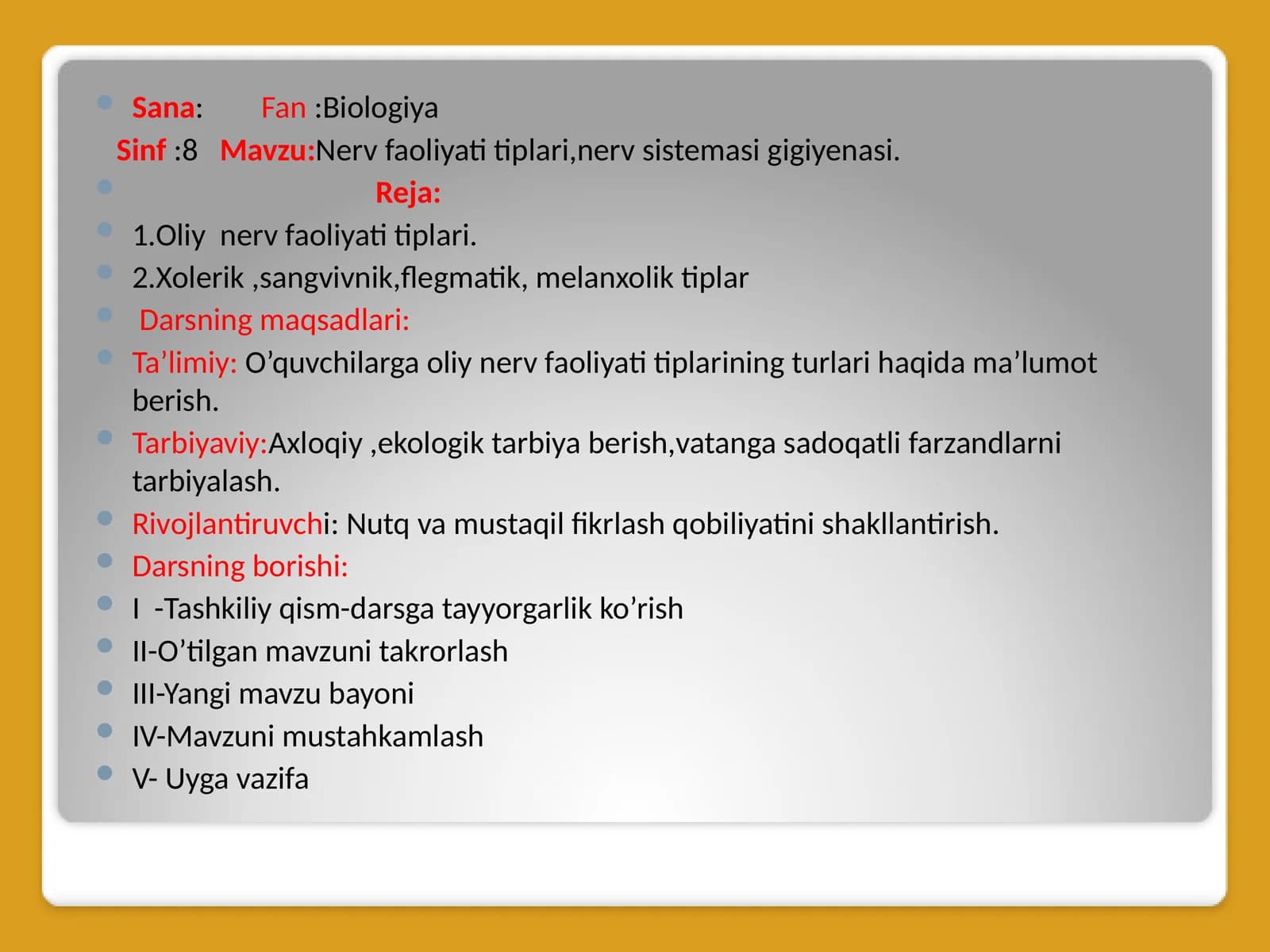 Nerv faoliyati tiplari