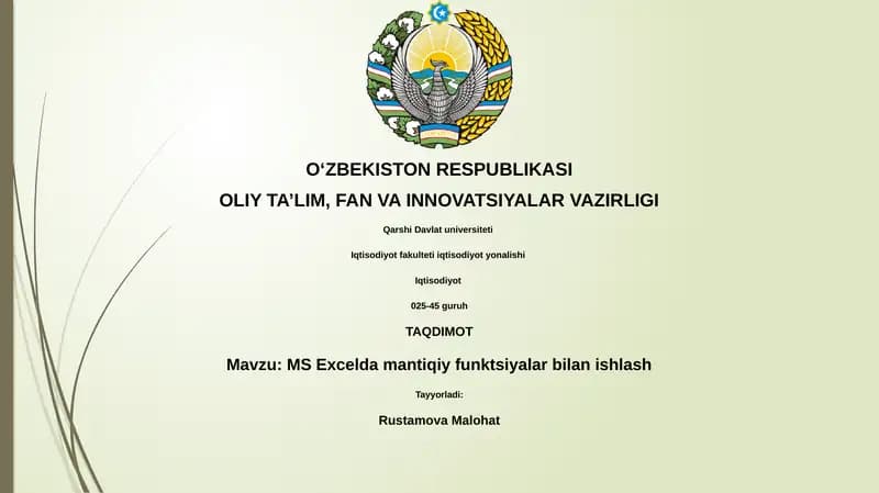 MS Excelda mantiqiy funktsiyalar bilan ishlash