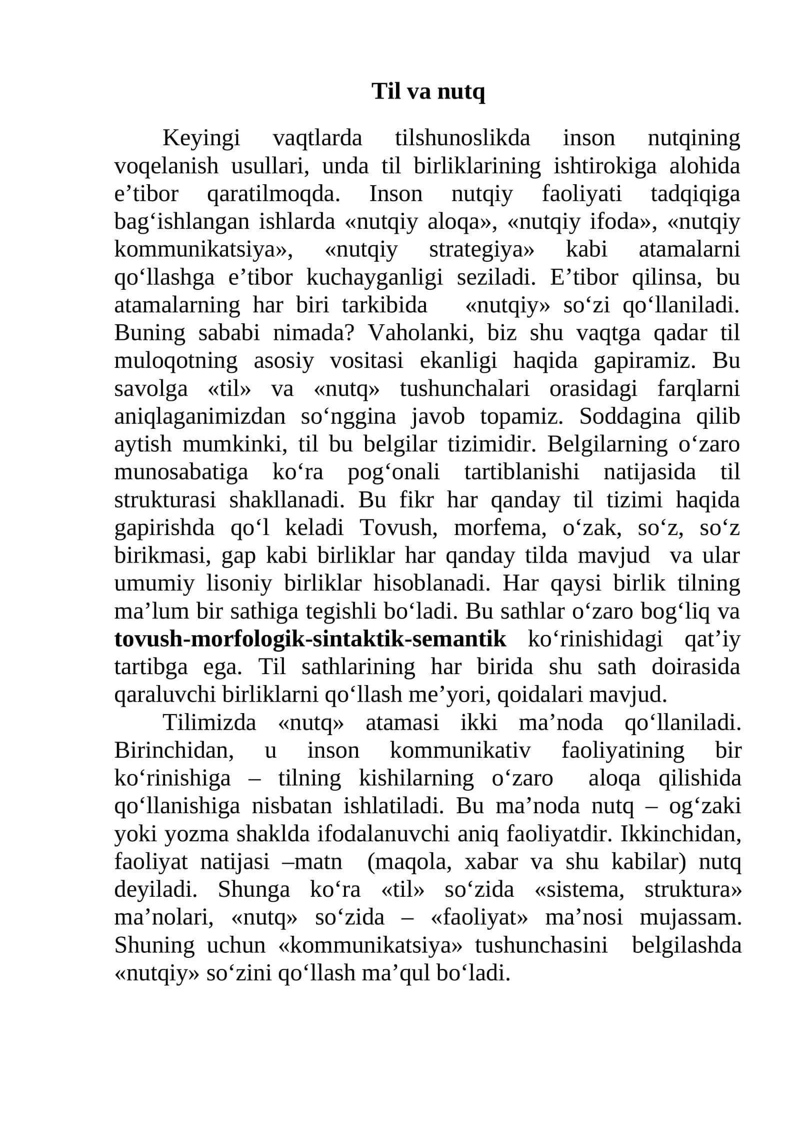 Nutqiy faoliyat va turli tilshunoslik usullari