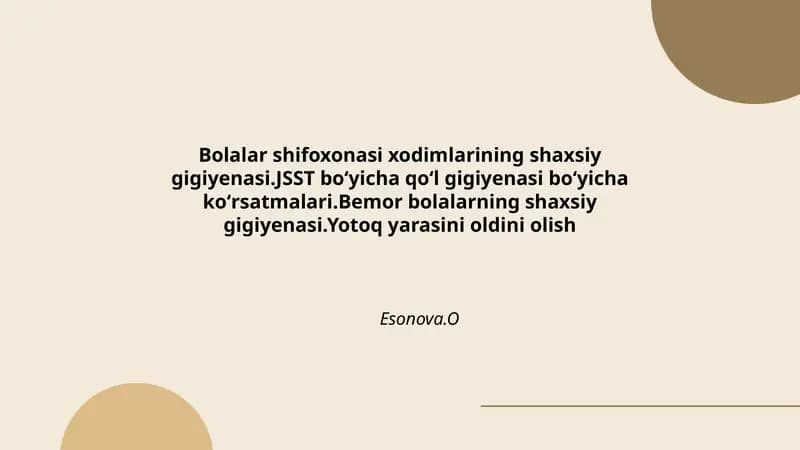 Shaxsiy Gigiyenasi bo'yicha Qo'l ko'rsatmalari