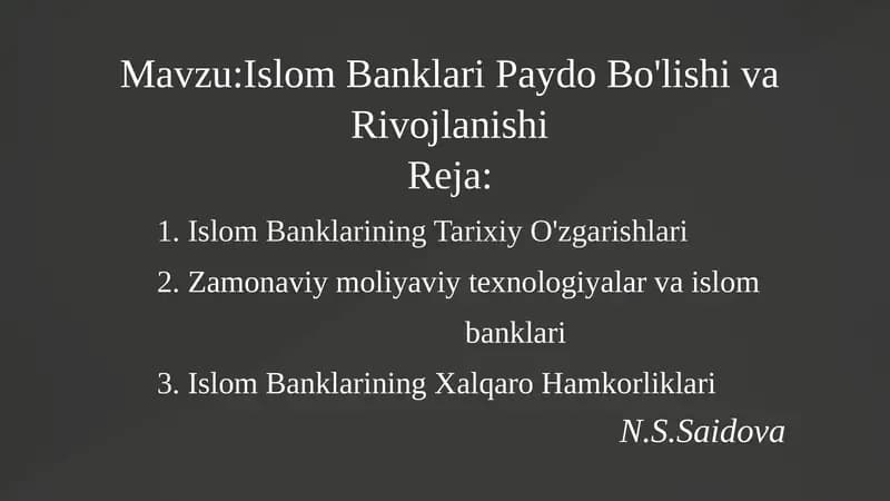 Islom Banklari Paydo Bo'lishi va Rivojlanishi