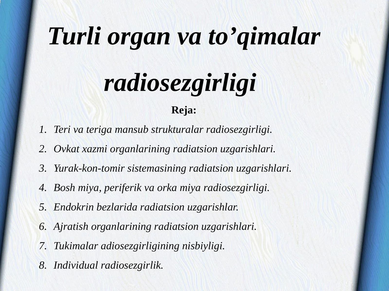 Turli organ va to’qimalar radiosezgirligi