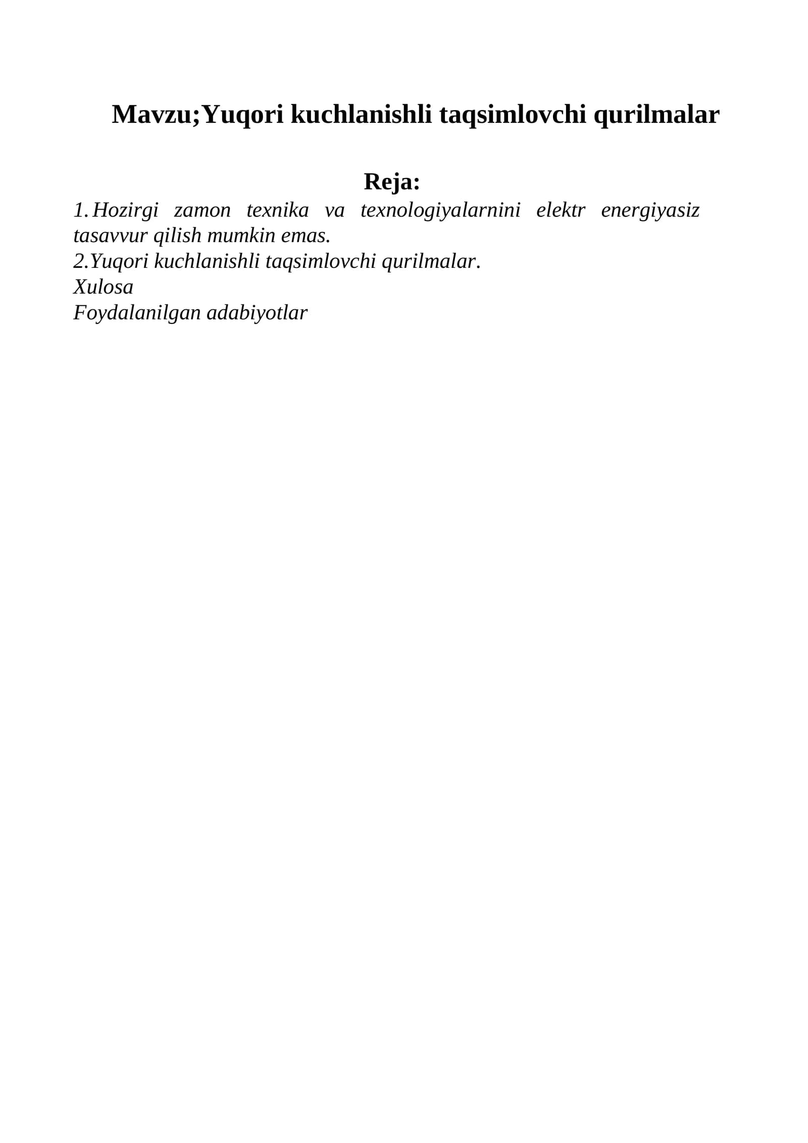 Yuqori kuchlanishli taqsimlovchi qurilmalar