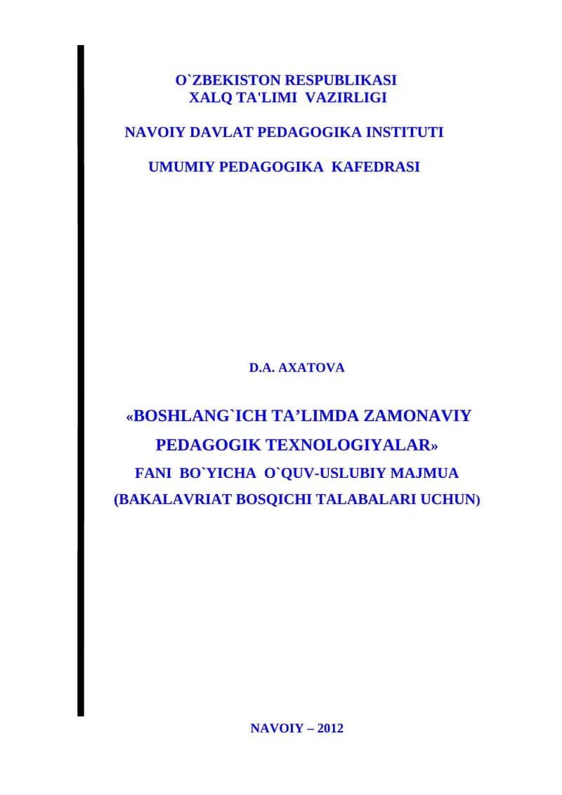 "Boshlang`ich ta’limda zamonaviy pedagogik texnologiyalar"