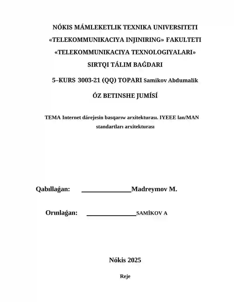 Internet dárejesin basqarıw arxitekturası