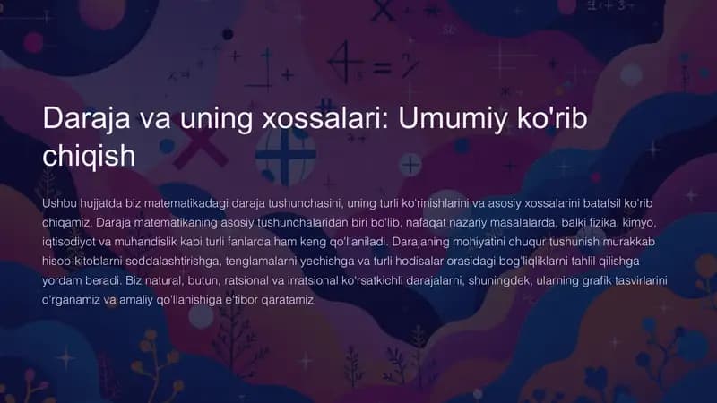 daraja va uning hosilalari